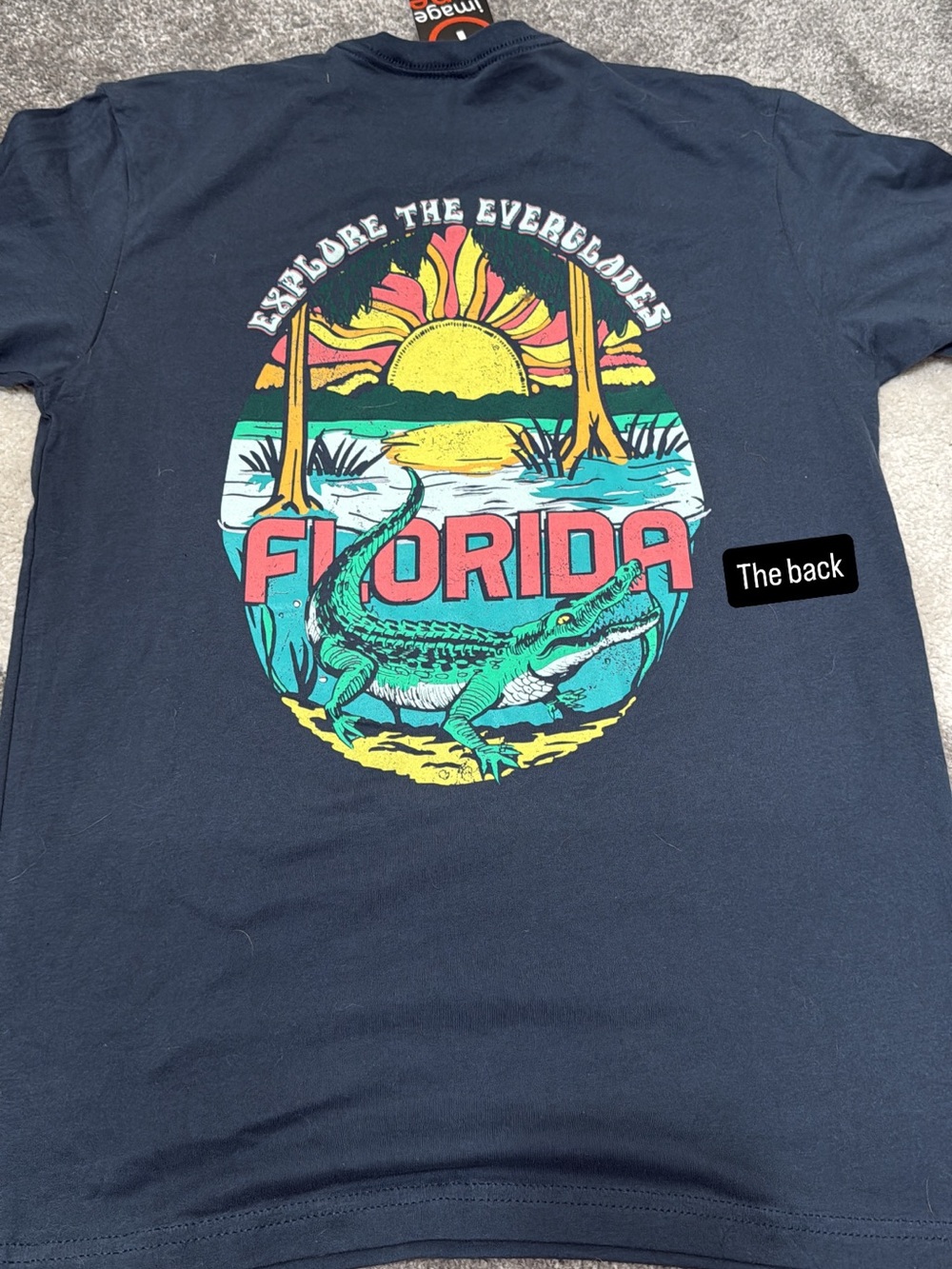 Florida Everglades Graphic Tee - Navy with Teal & Pink Print